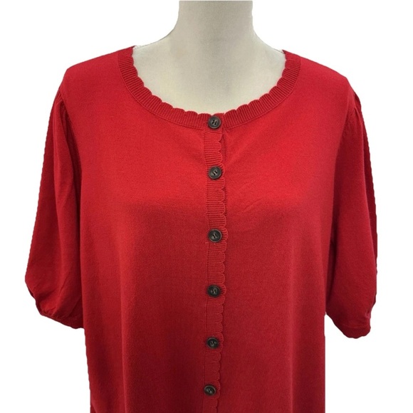 La Vila Milano Red Short Sleeve Cardigan Sweater Women’s Plus 1X Scalloped - Picture 2 of 9